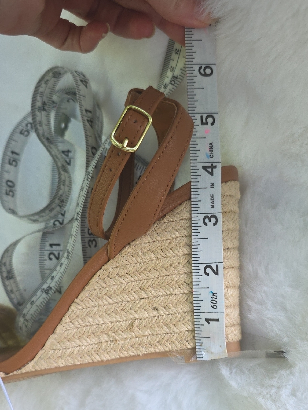 NWT Tan Natural Ankle Strap Espadrille Wedge Sandals Brown Heels Faux Leather 9 - Picture 10 of 17